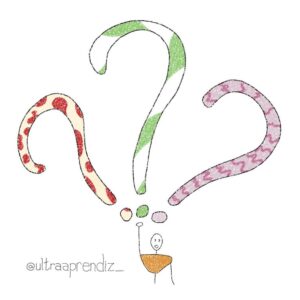 stick segurando três interrogações acima da cabeça