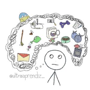 Boneco stick confuso com muita coisa para fazer