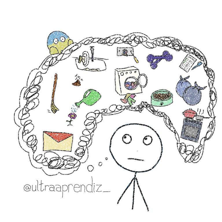 Boneco stick confuso com muita coisa para fazer